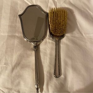 Antique silver mirror and brush set